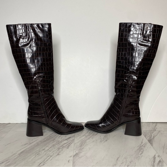 New! Sam Edelman Wade Square Toe Brown Crocodile Leather Tall Boot 7 1/2 M - Picture 5 of 15